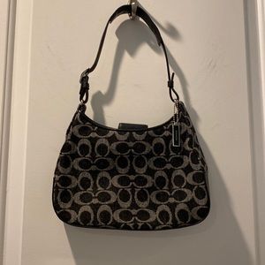 COACH signature flannel wool and leather mini hobo bag.